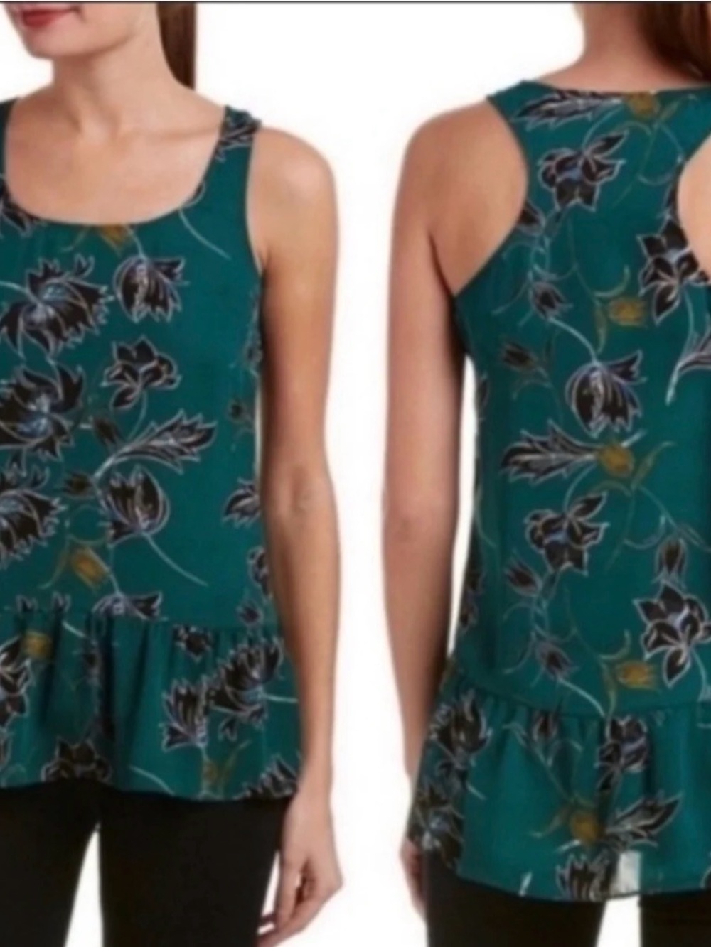 CABI Zoe Falling Flowers Floral Ruffle-Hem Sleeveless Top Medium 3276